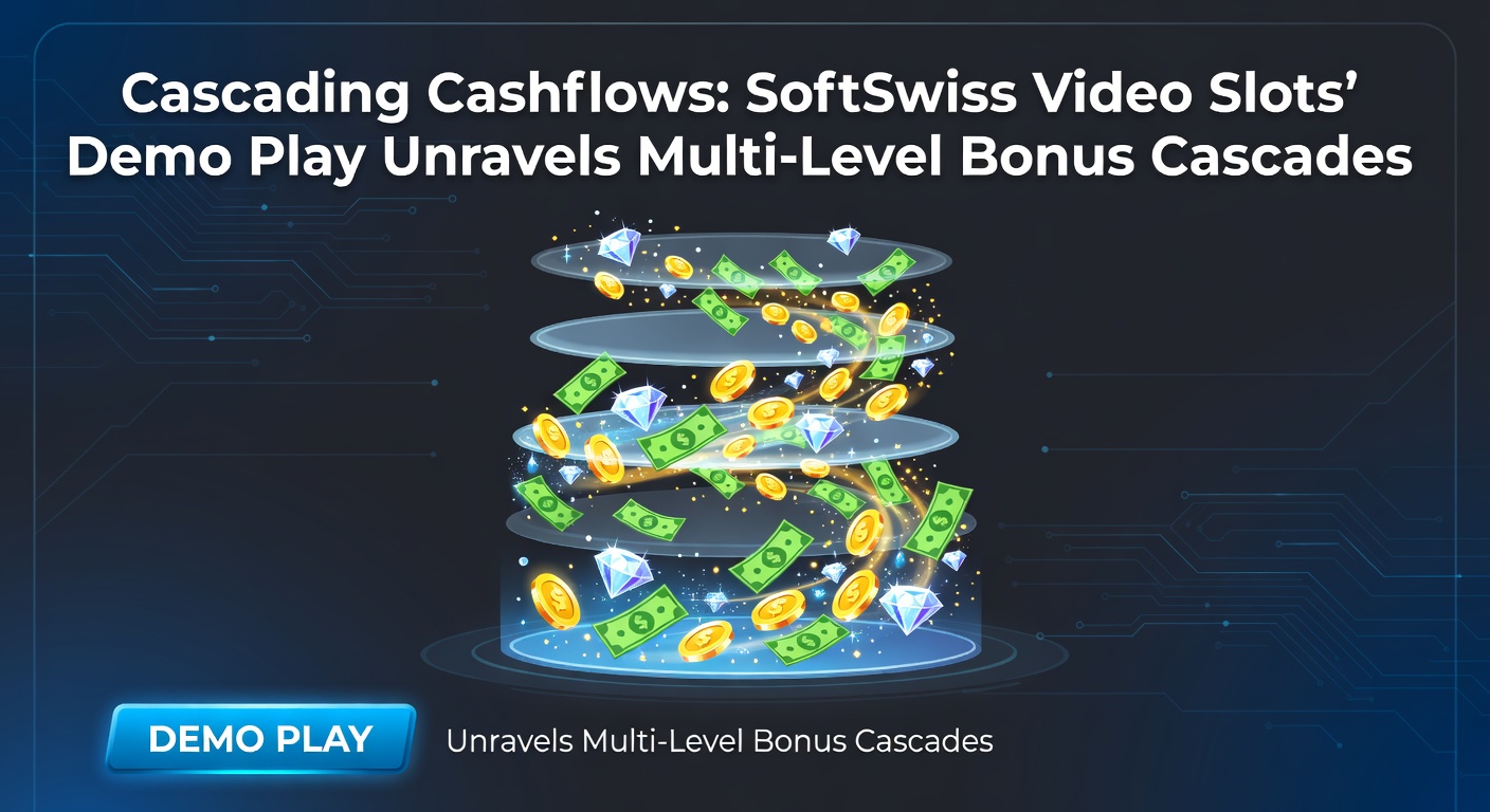 Vibrant SoftSwiss video slot screen showing cascading reels in action during a demo bonus round, with symbols tumbling and multipliers stacking