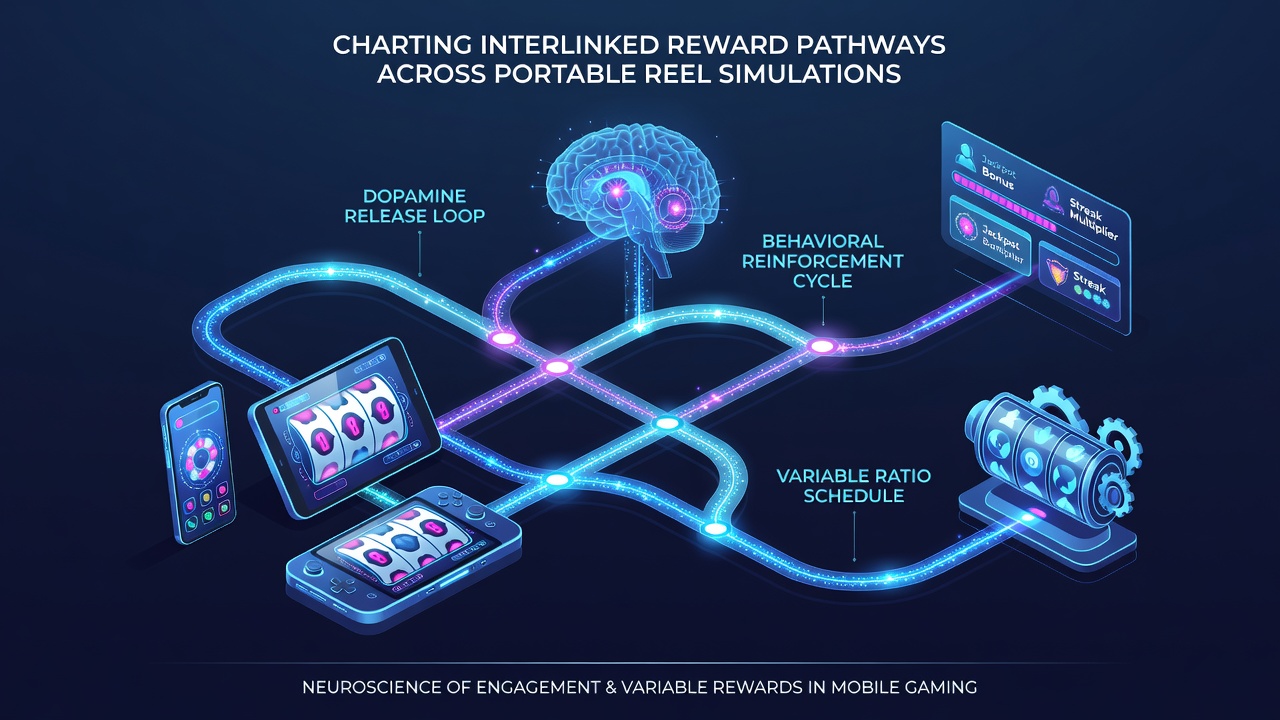 Mobile device displaying interlinked bonus pathways in reel simulation