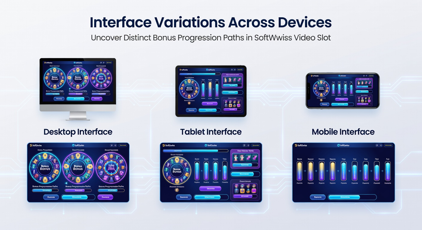 Close-up view of bonus progression indicators on different device screens for SoftSwiss video slots