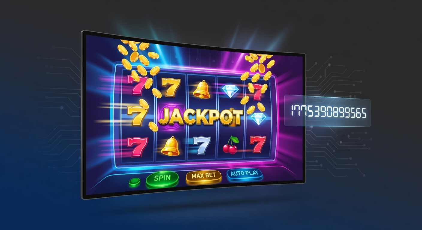 Vibrant online slot reels displaying colorful symbols and jackpot counters on a digital screen, capturing the excitement of virtual spins