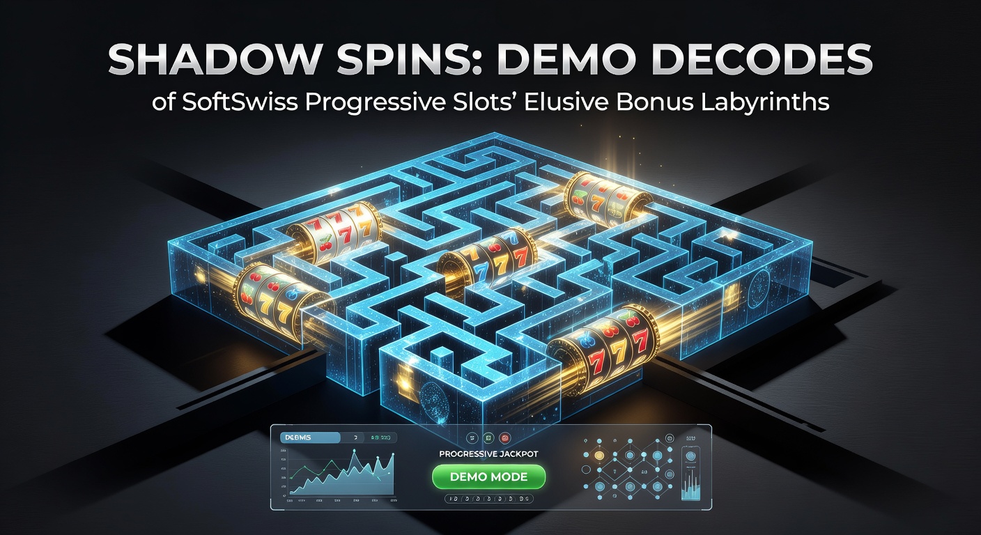 SoftSwiss progressive slot demo screen showing shadowy bonus trail activation amid spinning reels and glowing labyrinth paths