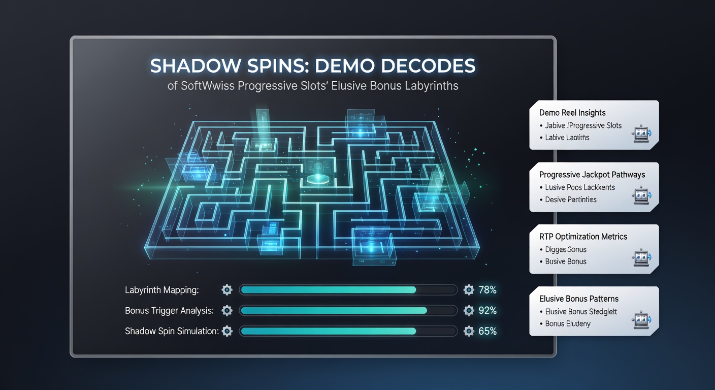 Close-up of SoftSwiss slot labyrinth bonus round with progressive jackpot meters glowing beside branching shadow paths and multiplier orbs