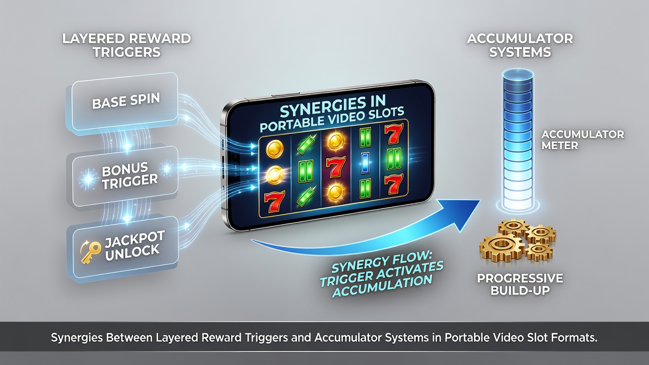 Mobile device screen displaying accumulator progress bars alongside layered trigger indicators during slot gameplay