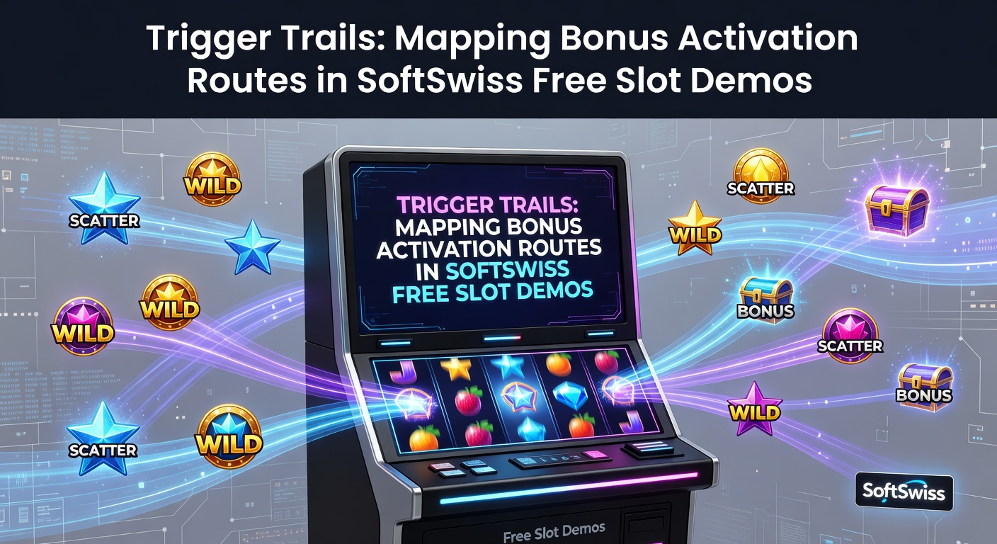 SoftSwiss slot demo interface showing bonus trail map with glowing trigger paths and spinning reels